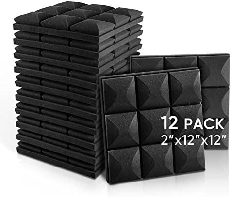 Fstop Labs Acoustic Foam Panels, 12 Pack Black 2'' X 12" X 12" Mushroom Studio Wedge Tiles, Sound Panels Sound Proof Foam Panels Sound Proofing Padding For Wall