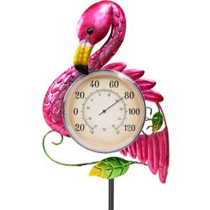 MUMTOP Outdoor Thermometer, 42 Inch Metal Flamingo Solar Lights with Stake for Patio, Yard and Garden