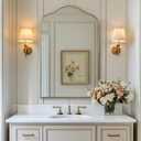ANDY STAR Brass Scalloped Arched Wall Mirror, 22x35 Brushed Gold Irregular Bathroom Mirror with Curved Design for Vanity, Powder Room, Fireplace, Mantel, Stainless Steel Frame