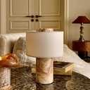 BSOD Pink Shell Marble Lamp Stone Lamps - Fossil Marble Table Bedside Cordless Luxury Cute Design Bedside Lamp for Home Decor, Bedroom, Living Room & Gifts (Rechargeable Pink Lumachella Lamp)