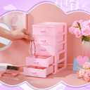 Threehoney Pink Plastic Storage Drawers Desktop Storage Box Mini Drawer Organizer Necklace Jewelry Storage Case Cute Plastic Dresser for Girls Bathroom, Dorm, Desk, Home, 5 Layers