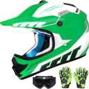 Youth Dirt Bike Helmet DOT Certified - Full Face Motorcycle Helmet for Off-Road, ATV, Street Riding, Includes Adjustable Goggles & Protective Gloves M