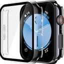 Misxi 2 Pack Tempered Glass Case Compatible for Apple Watch SE 3 (2025) SE 2 SE Series 6 Series 5 Series 4 40mm, Hard PC Screen Protector Protection Ultra-Thin Cover for iWatch, 1 Jet Black + 1 Transparent