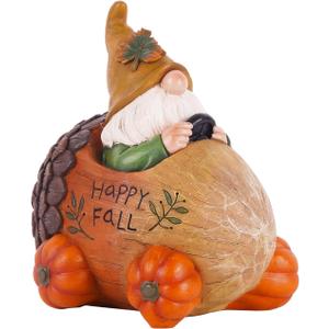Topadorn Fall gnome with Pinecone Car and Resin Pumpkin Statue for Fall Harvest Party Ornaments Decor,Happy Fall