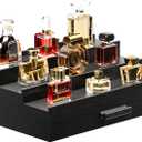 Cologne Organizer for Men,3 Tier of Elevated Cologne Display Stand with Drawer Storage,Wood Cologne Display,Perfume Organizer and Storage Display Risers,Great Gift for Men (Black)