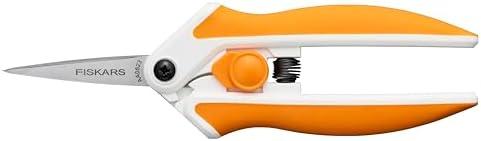 Fiskars Micro-Tip Spring Assisted Scissors, Precision Cutting Stainless Steel Blades, Comfort Handle, Cut Details in Fabric, Sewing Scissors and Arts and Crafts Tools