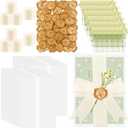 50Sets Wedding Invitations Wraps Set, Pre Folded Vellum Jackets for 5x7 Invitations with Self Adhesive Gold Wax Seal Stickers, Ribbon, White Dried Flowers, Wedding Invitation Kit for Bridal Craft DIY