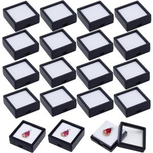 BENECREAT 24PCS Black Gemstone Display Box Jewelry Box Container with Clear Top Lids 1.5x1.5x0.6 for Gems, Jewelry, Crystal Diamond Accessories Display