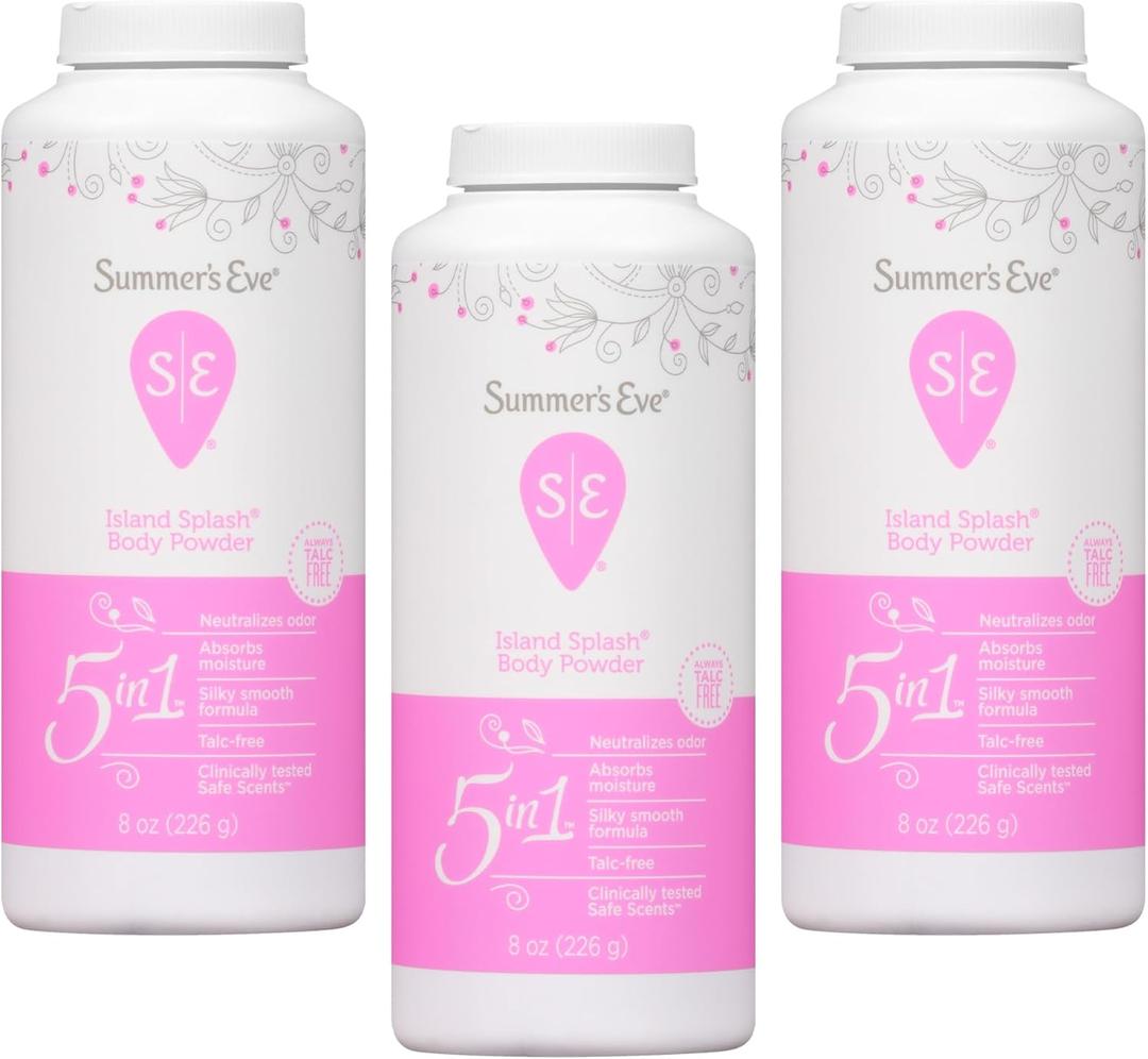 Summer's Eve Island Splash Body Powder for Women with Talc-Free, Odor-Neutralizing and Moisture-Absorbing Formula, 8 Oz, Pack of 3
