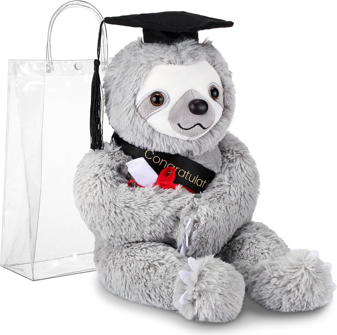 Hollowfly 2026 Graduation Gifts Plush Bear 10 Inch Stuffed Animal Signature for Class of 2026 Graduation Congratulations Bear with Cap Plushies for Students(Sloth)