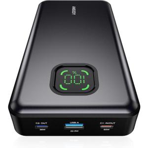 65W Power Bank, 25000mAh Travel Essential USB C Laptop Portable Charger, 100W Total Fast Charging Battery Pack for MacBook Dell XPS iPad Tablet Steam Deck iPhone 17-12 Series Samsung Switch and More