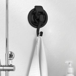 1 Pcs No Drilling Suction Cup Hooks for Bathroom Shower Kitchen Tile Door Glass Surface Organizer Hanging Use for Towels (Black)