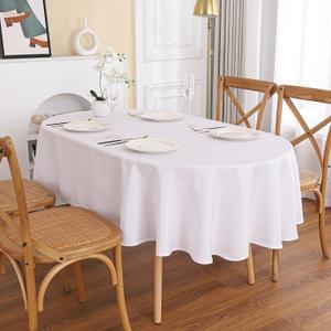 White Oval Tablecloth, 60 x 84 Inch, Stain and Wrinkle Resistant Machine Washable Polyester Table Cloth, Fabric Table Cover for Dining Buffet Party and Outdoor Table