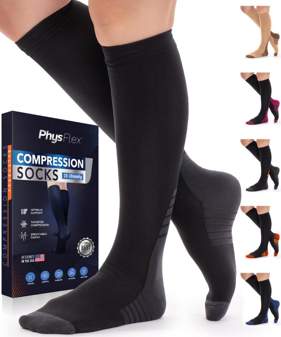 Compression Socks for Women & Men (20-30 mmHg) Support for Travel, Nurses, Pregnancy, Shin Splints, Sports and Everyday Wear (Large-X-Large, Black)