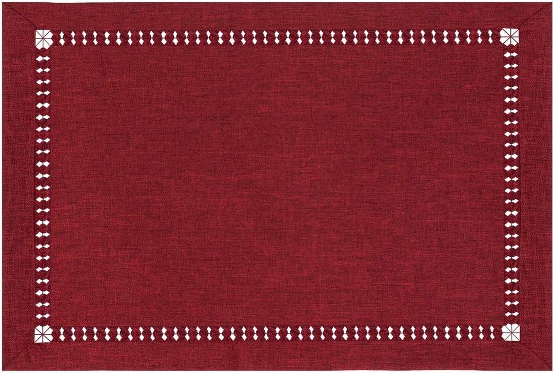 Grelucgo Handmade Hemstitched Polyester Rectangle Table Placemats (12x18 inch Set of 6,Cranberry)