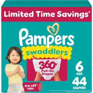 Pampers Diapers - Swaddlers 360° - Size 6, 44 Count, up to 100% Leakproof Comfy Dry Fit, Designed for Easy Changes, Pull On Baby Diaper
