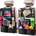 Backseat Car Organizer, Kick Mats Back Seat Protector with Touch Screen Tablet Holder, Back Seat Organizer for Kids, Travel Accessories with 9 Storage Pockets 2 Pack, Black