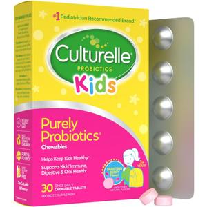 Culturelle Kids Chewable Daily Probiotic for Kids, Ages 3+, 30 Count, #1 Pediatrician-Recommended Brand, Natural Berry Flavored Daily Probiotics for Digestive Health, Oral Care & Immune Support (EXP 03/01/28)