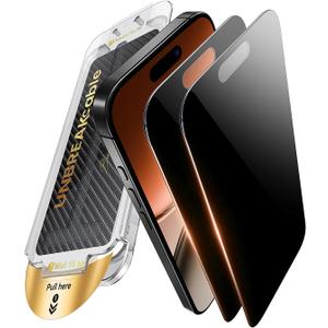 UNBREAKcable for iPhone 16 Plus / 15 Plus Privacy Screen Protector, Tempered Glass 6.7", DustProof OneStep Installation, 25 Anti-Spy, 9H Military-Grade Shatterproof, Bubble-Free, Case-Friendly-2 Pack