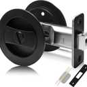 Pocket Door Lock, Matte Black Pocket Door Hardware Round Door Lock, Privacy Sliding Bifold Door Locks for Bathroom Bedroom