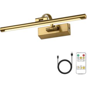 JUSHENG Wireless Picture Lights Battery Operated with Remote and Timer Brass Art Light with Swing Arm Rechargeable Gallery Lighting Artwork Lamp 15.75'' Inch 3W JUSHENG Wireless Picture Lights Battery Operated with Remote and Timer Brass Art Light with Swing Arm Rechargeable Gallery Lighting Artwork Lamp 15.75'' Inch 3W