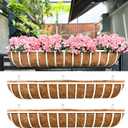 LaLaGreen Deck Railing Planter Boxes (2 Pack, 48 Inch) White Metal Rectangular Window Flower Box with Coco Liner, Wall Hanging Planters for Outdoor Plants Rail Fence Balcony Patio Porch Garden Decor