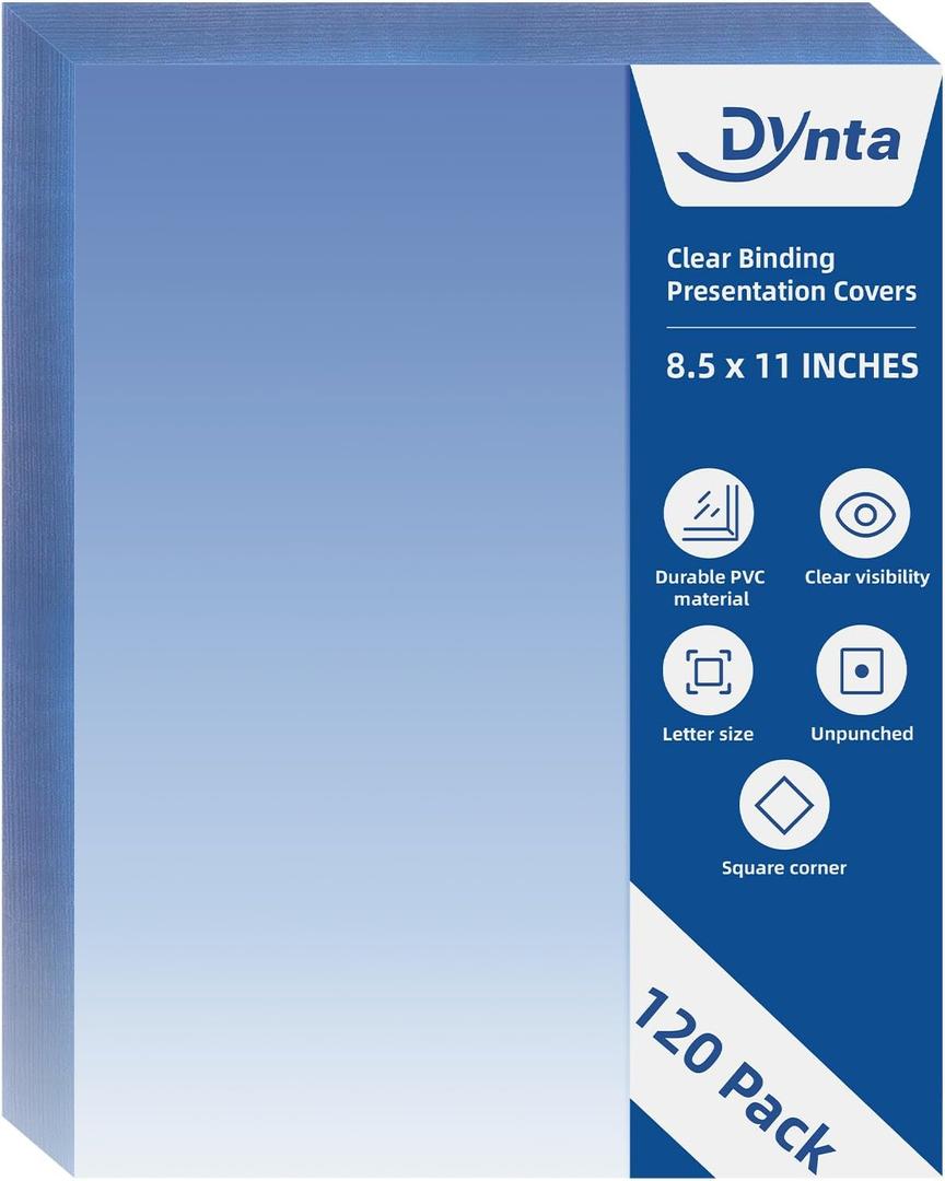 Dynta Binding Covers 8 mil PVC Clear Cover Sheets for Binding, Letter Size 8-1/2 x 11 Inches, 120 Pack Report Covers, Presentation Binder, Office Supplies, Un-Punched, Square Corners