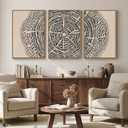 3 Piece Framed Neutral Tree Ring Wall Art for Living Room, Large Beige Black Abstract Canvas Artwork for Walls, Minimalist Prints Paintings for Bedroom Dining Room 24x36 Inch