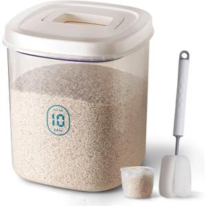 Rice Container 25 lbs,10.5 Qt/10 L/25 lbs Rice Dispenser Food Storage Bin with Measuring Cup & Brush Food Cereal Container Bins Household for Kitchen Pantry Organization(LG-10KG), 9.7 x 13.5 inches