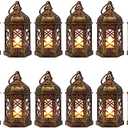 LLQ Mini Lantern with LED Candle, 12PCS Small Lanterns Decorative Indoor, Vintage Moroccan Lights for Halloween Decorations, Hanging Ornaments for Christmas, Table Centerpiece, Boho Wedding Decor
