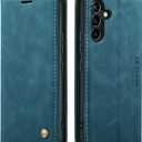 QLTYPRI for Samsung Galaxy A54 5G Case Vintage PU Leather Wallet Case TPU Bumper Card Slots Hands-Free Kickstand Magnetic Closure Shockproof Flip Folio Case for Samsung Galaxy A54 5G - Blue