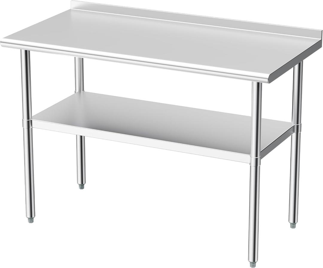 Derro Stainless Steel Table for Prep & Work, 24 x 48 in, Metal Commercial Heavy Duty Table with Backsplash and Adjustable Under Shelf and Foot for Restaurant, Home and Hotel