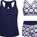 Tempt Me 3 Piece Tankini Swimsuits for Women Athletic Bathing Suits Swim Tank Top with Boy Shorts and Bra Modest Swimwear Medium