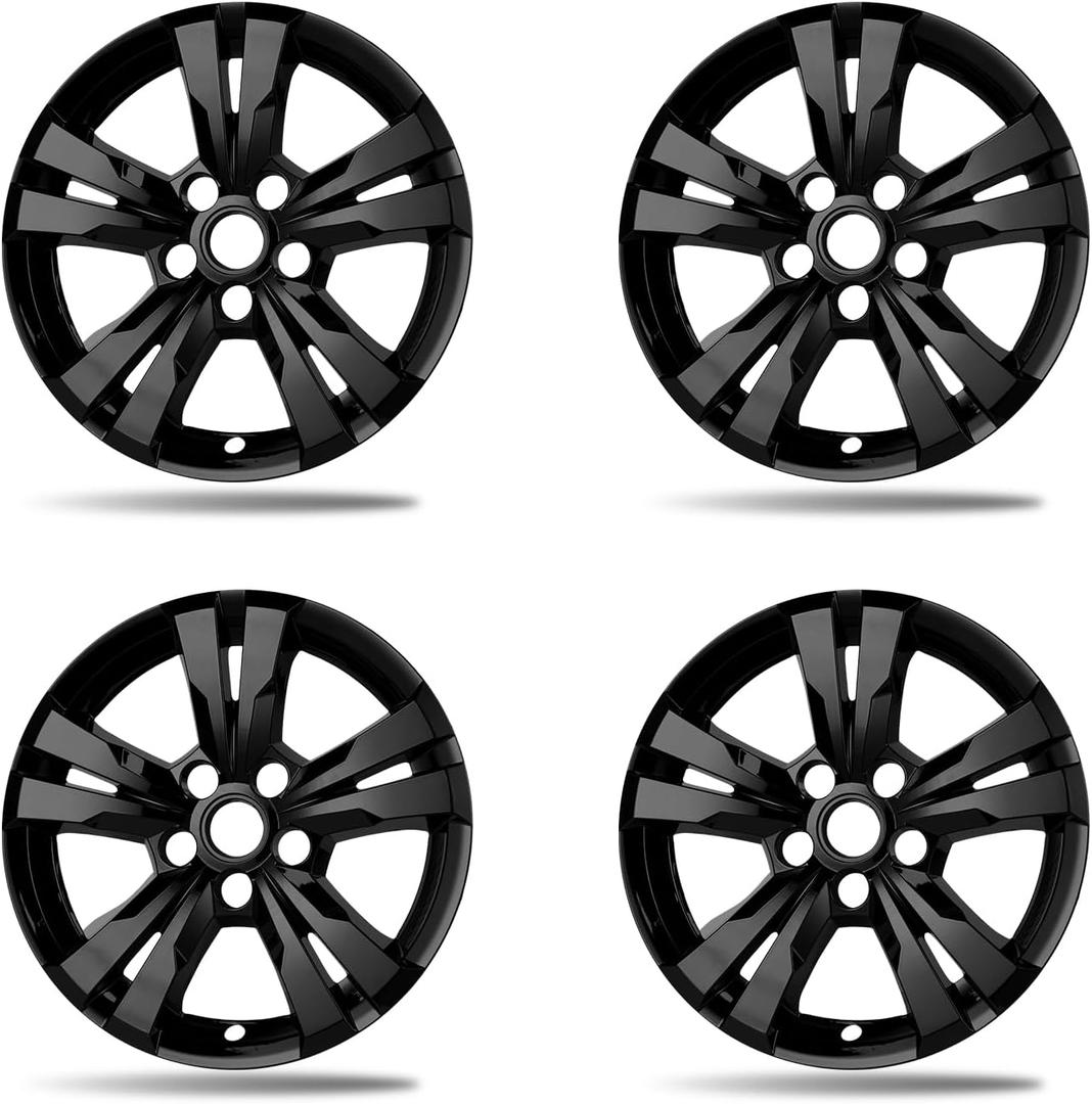 17 Inch Black Wheel Skins Compatible with 2010-2017 Chevrolet Equinox, Fits OEM 17" Factory 5 Double-Spoke Alloy Wheels #23406147, OEM Style Snap-On Wheel Covers 4-Pack