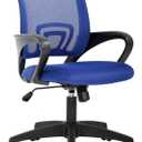 BestOffice | Ergonomic Office Chair | Mid-Back Swivel Desk Chair | Breathable Backrest & Lumbar Support | Adjustable Height | Sponge Seat | Rolling Wheels | Blue | for Adults & Women