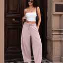 Susclude Womens Wide Leg Lounge Pants Linen Blend Barrel Baggy Comfy Elastic Waist Casual Pant Lightweight Loose Trendy Trousers Pink