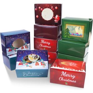32 Pack Christmas Cookie Boxes for Gift Giving, Small Christmas Cookie Tins Holiday Bakery Treat Boxes with Window, Food Packaging Containers for Bakery Cookies Cake Candy Soap Packaging