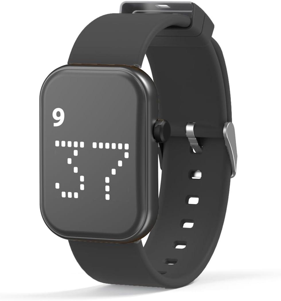 Rechargeable Vibrating Alarm Watch Silent Pill Reminder Wristband Wake Up Watch - with 8 Personalised Message Reminder (Large, Black)