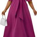 Ekaliy Women's Elegant Wedding Guest Dress Adjustable Tie Front V Neck Ruffle Sleeve A Line Formal Maxi Church Dresses (M)