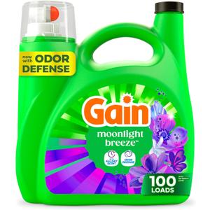 Gain Liquid Laundry Detergent, Now with Odor Defense, Moonlight Breeze Scent, 132 fl oz, 100 Loads