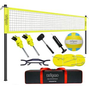 Volleyball Net Outdoor - Portable Volleyball Set for Backyard with Professional Volleyball Net, Wrap Yarn Volleyball and Pump, Boundary Line, Carry Bag