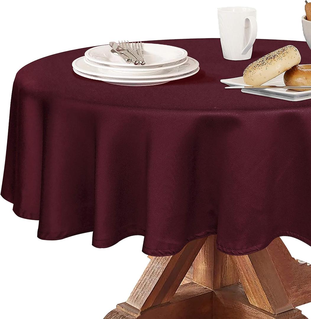 Obstal 210 GSM Round Burgundy Tablecloth - Oil-Proof Spill-Proof Waterproof Table Cloth, Christmas Decorations Fabric Table Cover Protector for Holiday Party (Burgundy, 60 Inch Diameter)