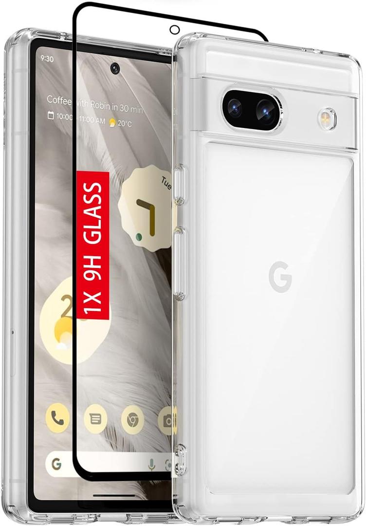 for Google Pixel 7a Case: with [Tempered Glass Screen Protector][Built-in 4 Airbags][Not-Yellowing] Military-Grade Shockproof Protective Phone case for Google Pixel 7a, Crystal Clear