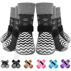 EXPAWLORER 6Pcs Anti Slip Dog Socks to Prevent Licking Paws, Dog Shoes for Hot Pavement Double Sides Dog Boots & Paw Protectors Booties for Hardwood Floors with Grippers Small Medium Large Senior Dogs XL