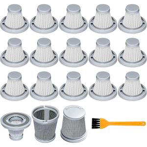16 Pcs Vacuum Filter Replacement Compatible with Slim V8 Mate, Slim V8 Apex, Slim V10 Mate Cordless Car Vacuum Cleaner, 2 Stainless Steel Pre-filter, 16 Washable Hepa Filters, 1 Cleaning Brush