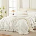 Andency Ivory Comforter Set Queen Size, Lightweight Fluffy Farmhouse Ruffle Bedding Set, Soft Polyester All Season Shabby Chic Bed Comforter Set 3 Pieces(1 Comforter 2 Pillowcases)