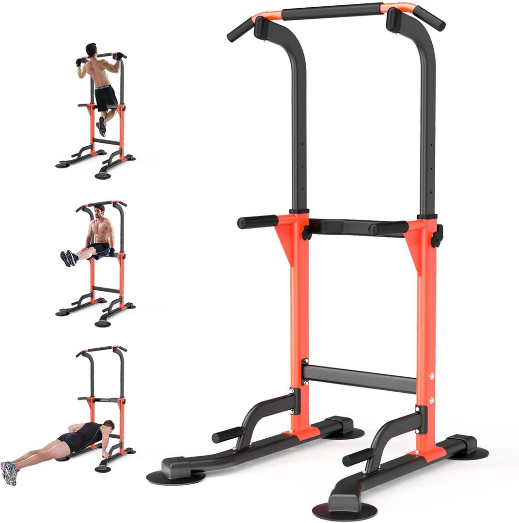 Pull Up Dip Station For Home Gym Strength Training Fitness Workout Station Chin-Ups Push-Ups Pull-Ups Dip-Ups 330LBS T055CDC (Orange)