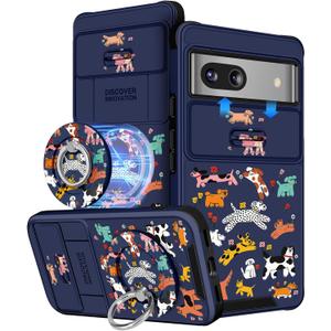 Buleens for Google Pixel 8A Case 6.1 Inch - with Ring Stand & Camera Cover Aesthetic Cute Designed for Women Girls Girly Cartoon Kawaii Dogs Unique for Pixel 8A Phone Case Compatible with Magsafe