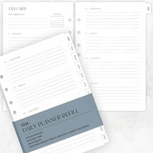 4 x Beautiful 2026 Daily Planner Inserts for 7 Ring Binders  Durable A5 Paper Refill Set 5.5" x 8.3" - Refills Incl. Tabs & Monthly Calendar Spreads - From January 2026 - December 2026 (black-white)