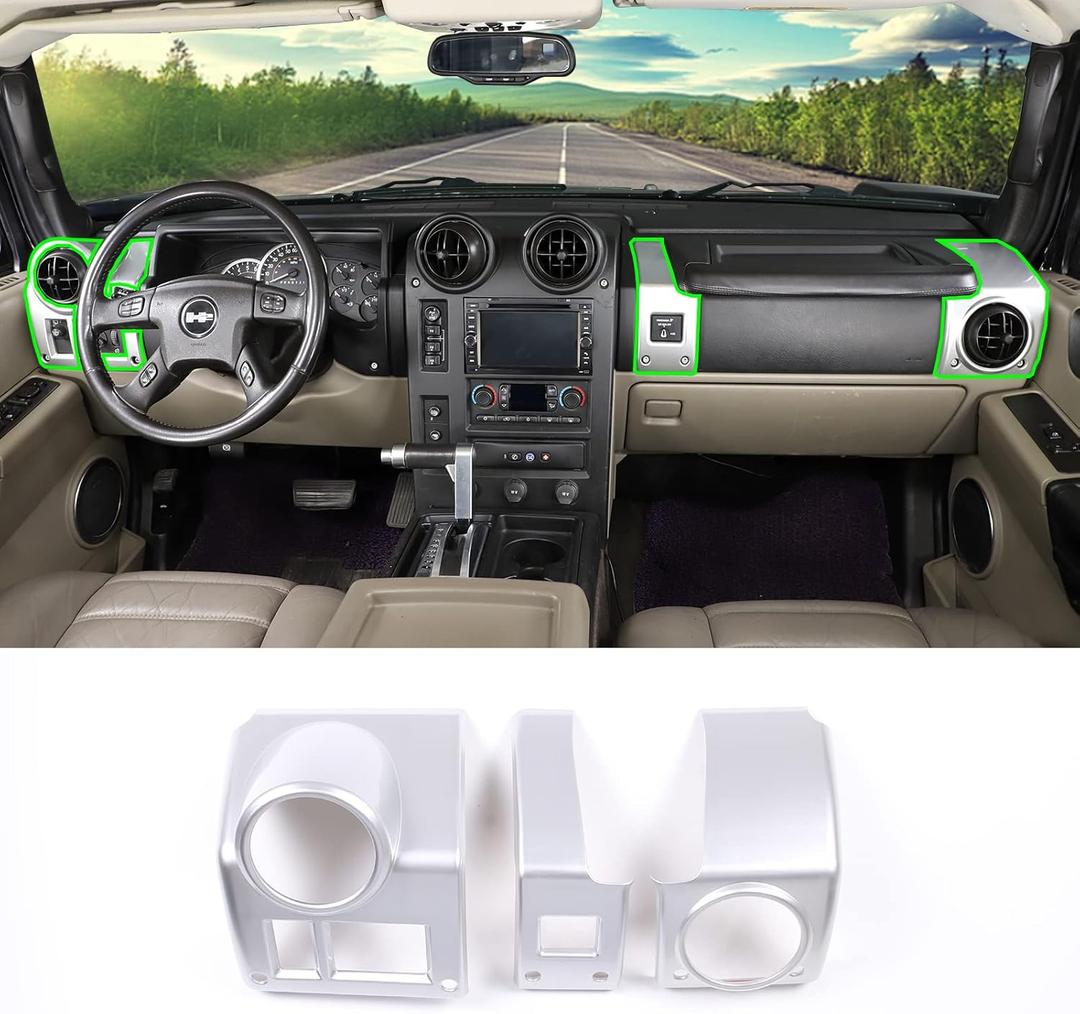 PIUGILH Fit for Hummer H2 2003-2007 Car Dashboard Side Air Vent Cover Frame Decor,Central Side Dashboard Air Vent AC Outlet Cover Car Interior (Silver)